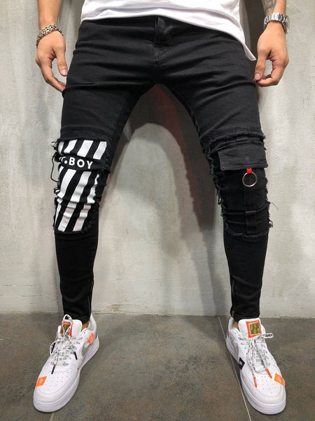Skinny Jeans Ripped&Repaired Ankle Zipper 4325