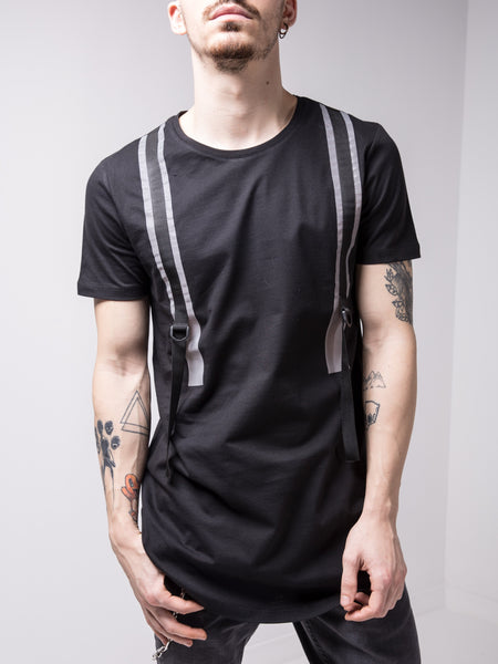 Back and Forth Strap Detail Black T-shirt 4652