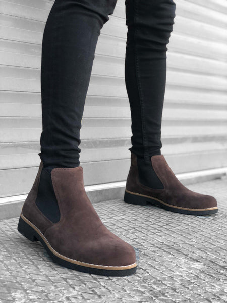 BA0058 Chelsea Booty Rubber Brown Men's Half Ankle Boots