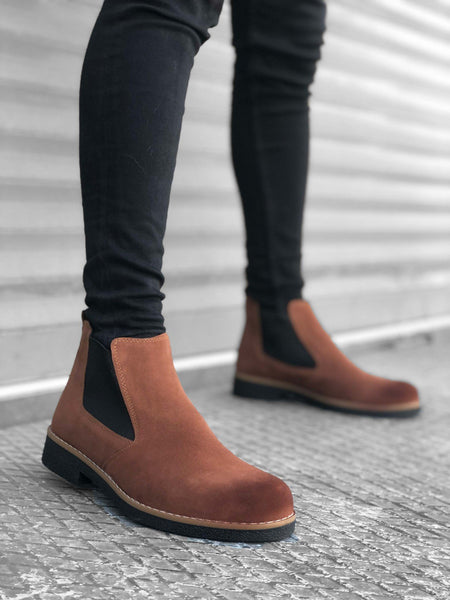 BA0058  Chelsea Lace-Up Elastic Suede Tan Antique Men's Half Ankle Boots