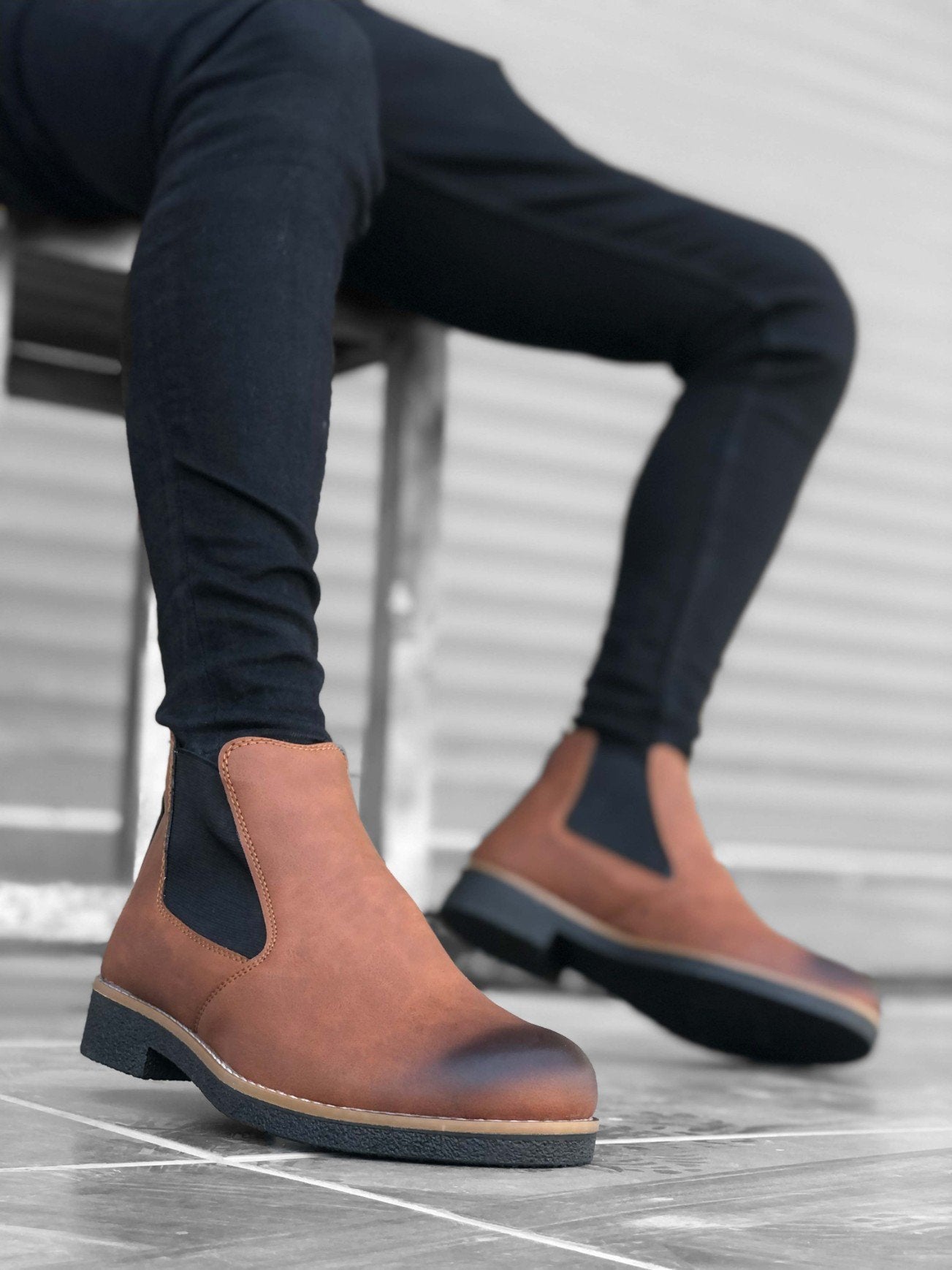 Original Design BA0058 Chelsea Lace-up Elastic Toe Teddy Men's Half Ankle Boots - STREET MODE ™