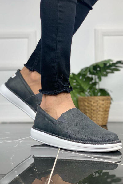 STM Sneakers CH091 Men's Grey-White Sole Leather Casual Sports Shoes