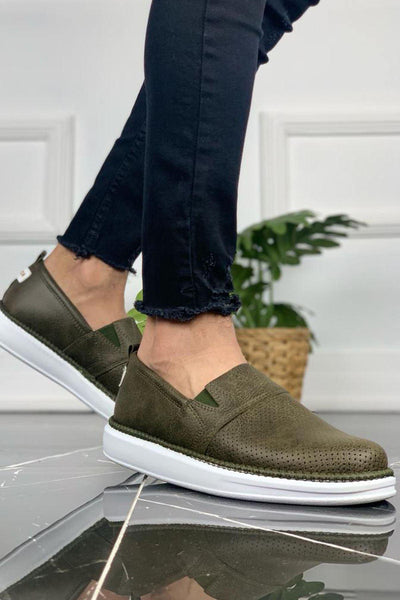 STM Sneakers CH091 Men's Khaki-White Sole Leather Casual Sports Shoes