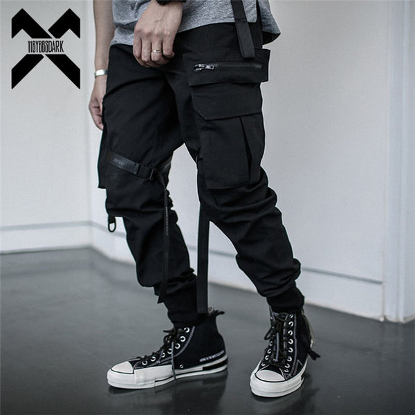 Black Hip Hop Cargo Pants Men 002